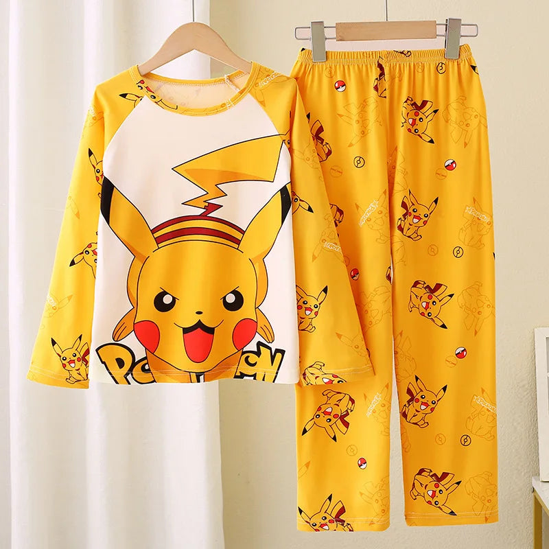 Pikachu Pajamas for Boys Children's Long Sleeve 2pcs Top+Pants Sleepwear Kids Clothing Sets Cartoon Girls Casual Outfits Gifts