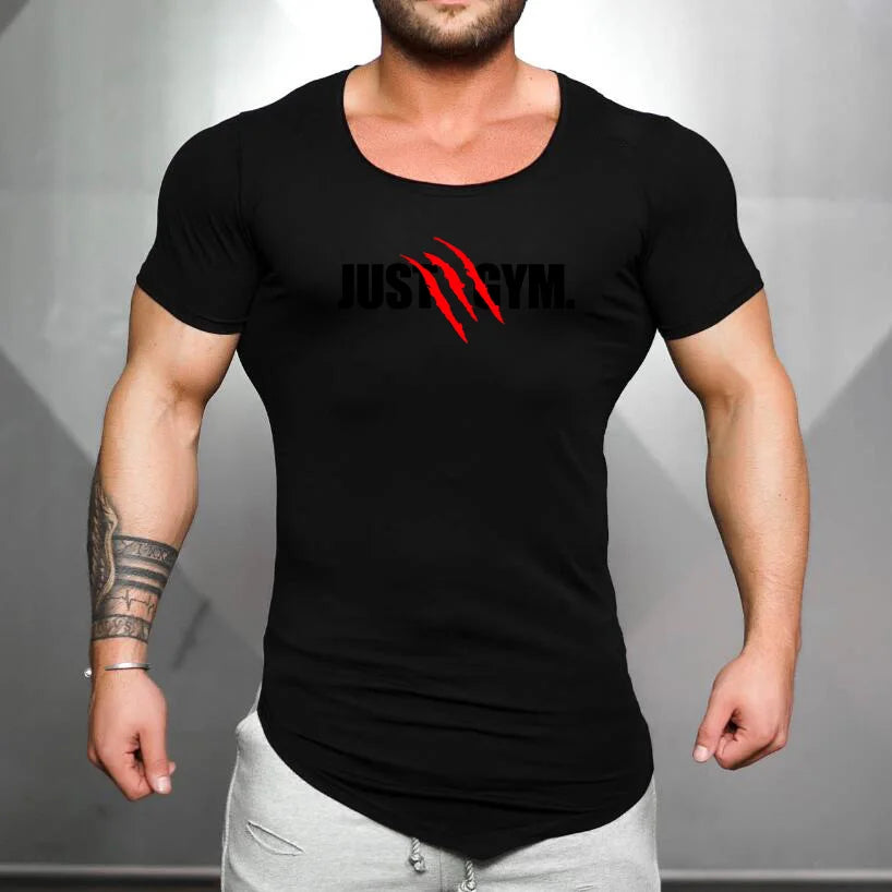 Mens Running Sport  Short Sleeve T-Shirts Summer Cotton Breathable Slim Fit Sportswear Gym Bodybuilding Fitness Muscle Shirts