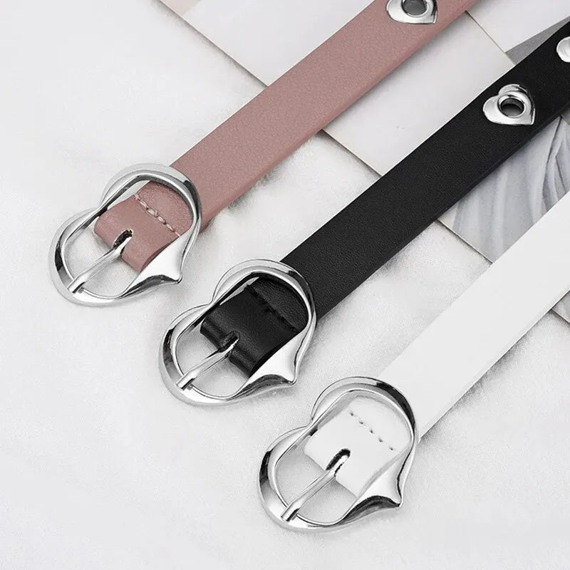 Children's Belt Fashion Heart Shaped Buckle Girls' Belt Student Thin Belt Cute Boys' Belt PU Belt School Supplies Teenager Belts