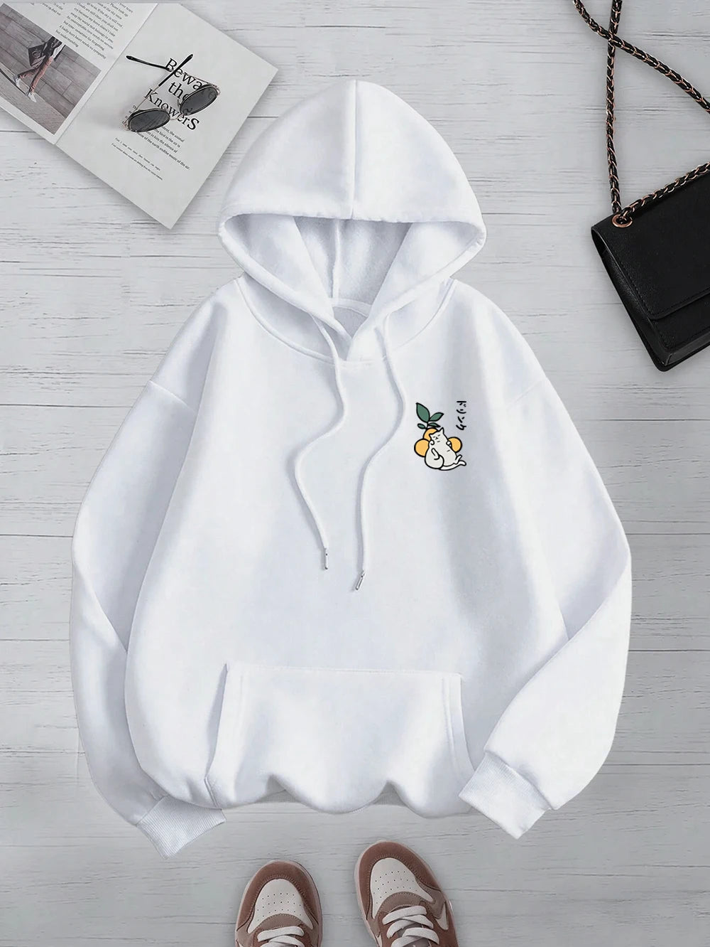 Kawaii Japanese Harajuku Cat Print Hoodie Men Women Fashion Loose Hoody O-Neck Casual New Sweatshirt Pocket Fleece Couple Hoody