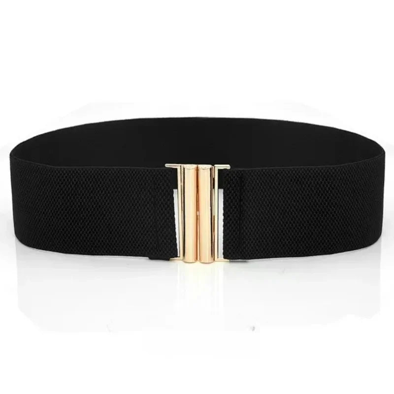 Women Elastic Band Wide Belts Simple Down Coat Waist Belt Female Black Strap Dress Decoration Accessories Metal Buckle Waistband