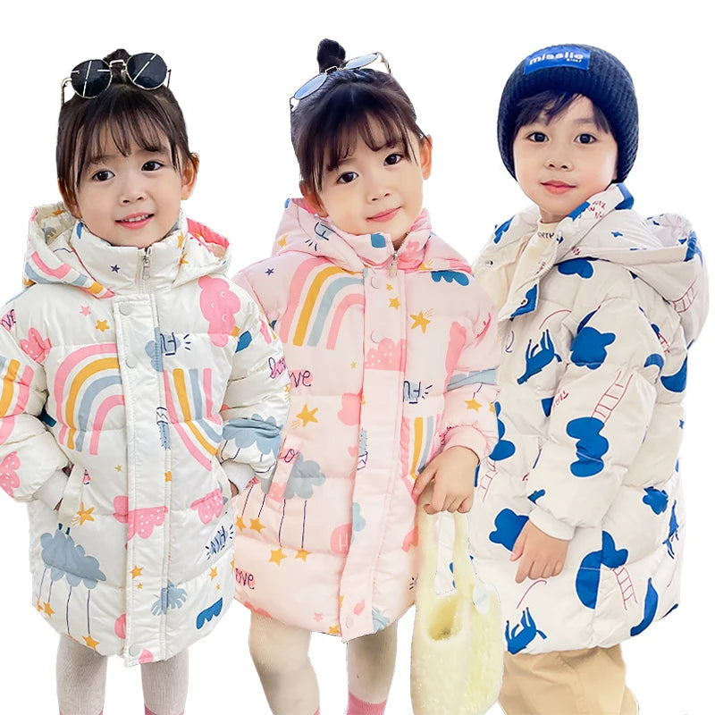 Kids Down Cotton Jacket New Winter Girls Boys Thick Hooded Warm Outerwear For 2-6 Years Children Fashion Coat Padded Clothes