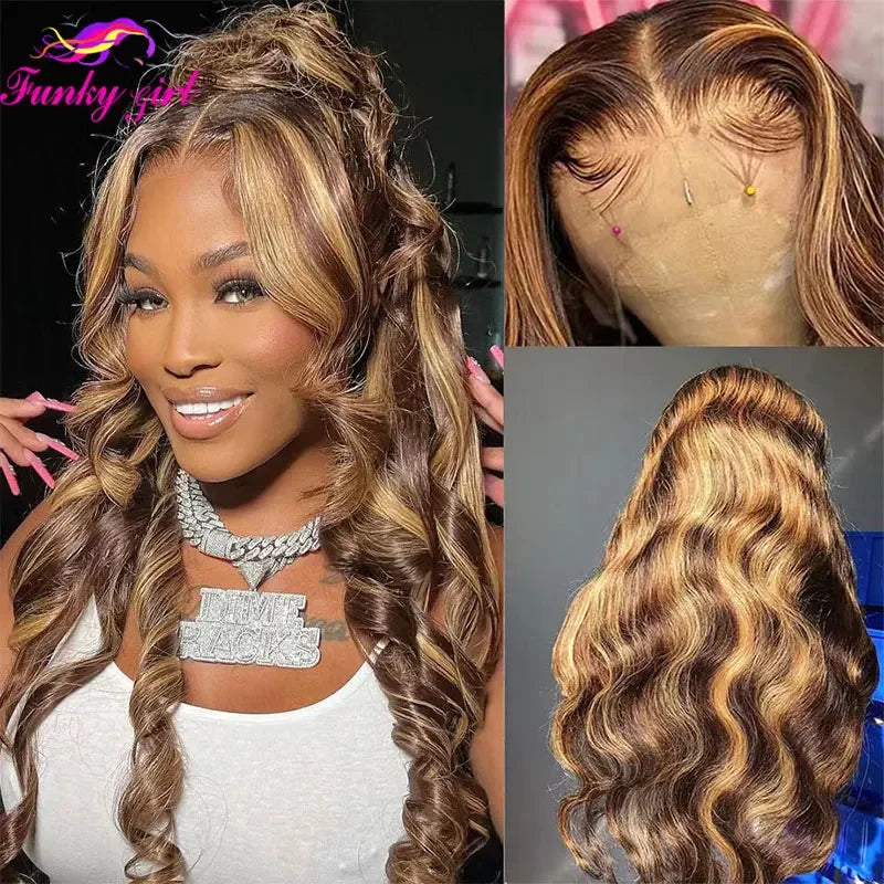 2026.Wave Wig Human Hair Lace Front Wigs 4/27 Honey Blonde Body Wavy Lace Human Hair Wig For Women Brazilian Remy Wig