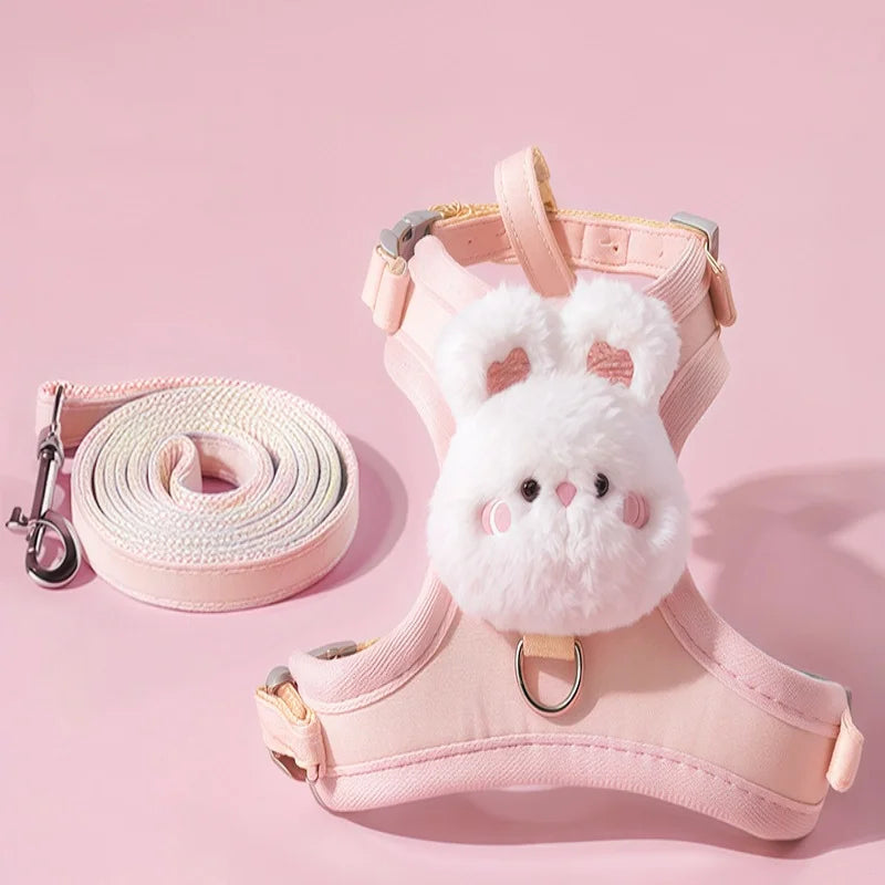 Summer Cute Animal Harness Leash Set Breathable Anti-Lost Dog Chest Straps Cartoon Adjustable Pet Walking Harnesses Lead Pet