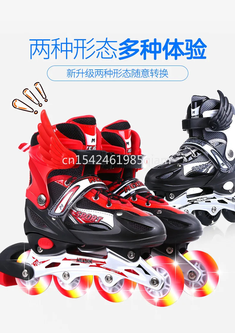 Children Boys Girls Practice Sport Adjustable Kids Roller Skates with Single Flash Light Wheels, Outdoor Inline Skates