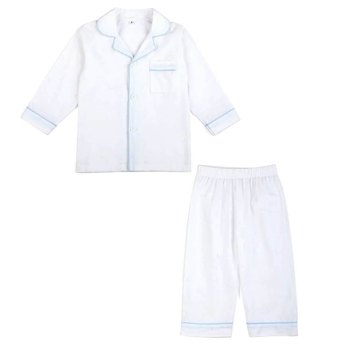 Ruffkids 100% Cotton Summer Kids Pajamas Sleepwear Seersucker Striped Matching Pjs Boys Clothes Loungewear Girls Pyjamas Set