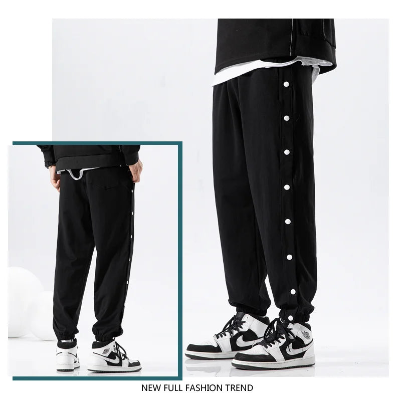 Men's Buttons Pants Running Sports Trousers Male Casual Jogger Basketball Football Sweatpants Outdoor Loose Hiphop Streetwears