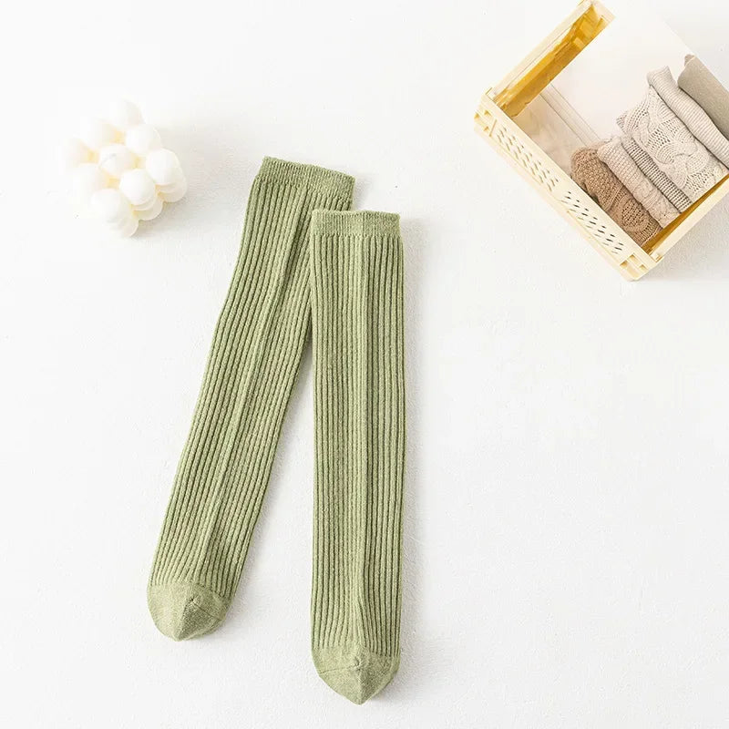 Solid Color Knitted Long Socks for Boy Girls Candy Color Knee High Socks Toddler Spring Autumn Soft Cotton Kids School Stockings