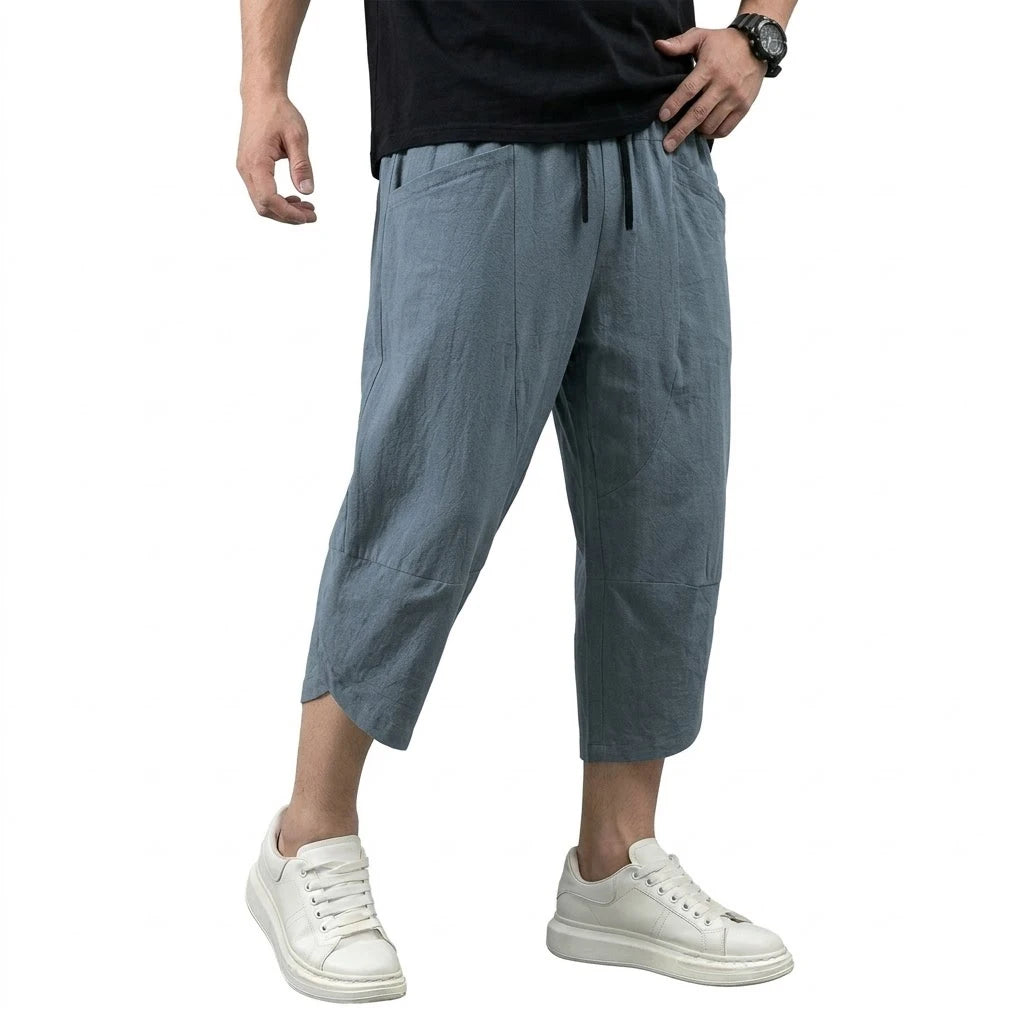 Mens Summer Linen Trousers Solid Color Casual Bottoms Breathable Loose Fit Pants and Lightweight Cotton Outdoor Hiking Trousers