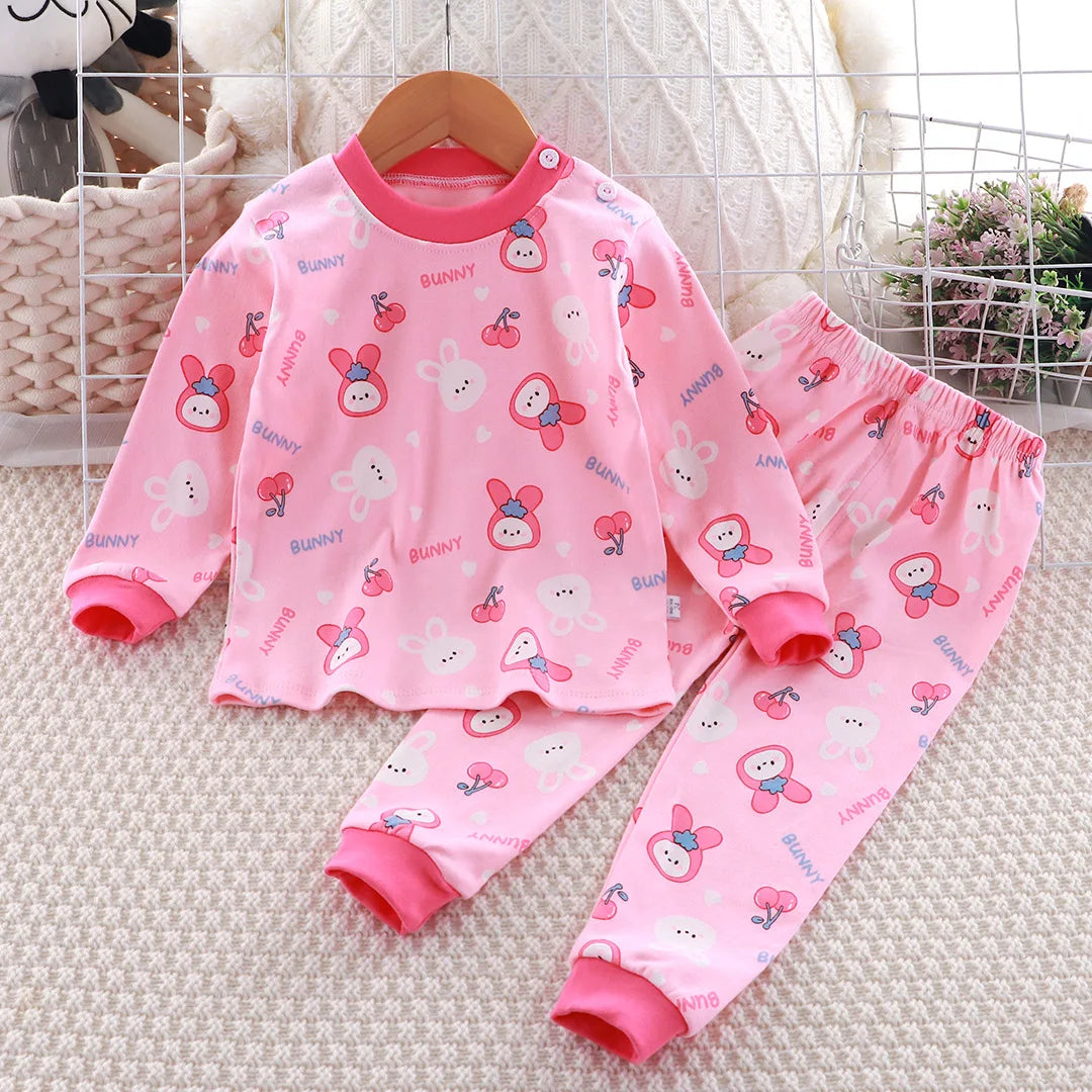 Boys Girls Sleepwear Kids Unisex Casual Pajama Suit Cartoon Print Long Sleeve Tops+ Pants