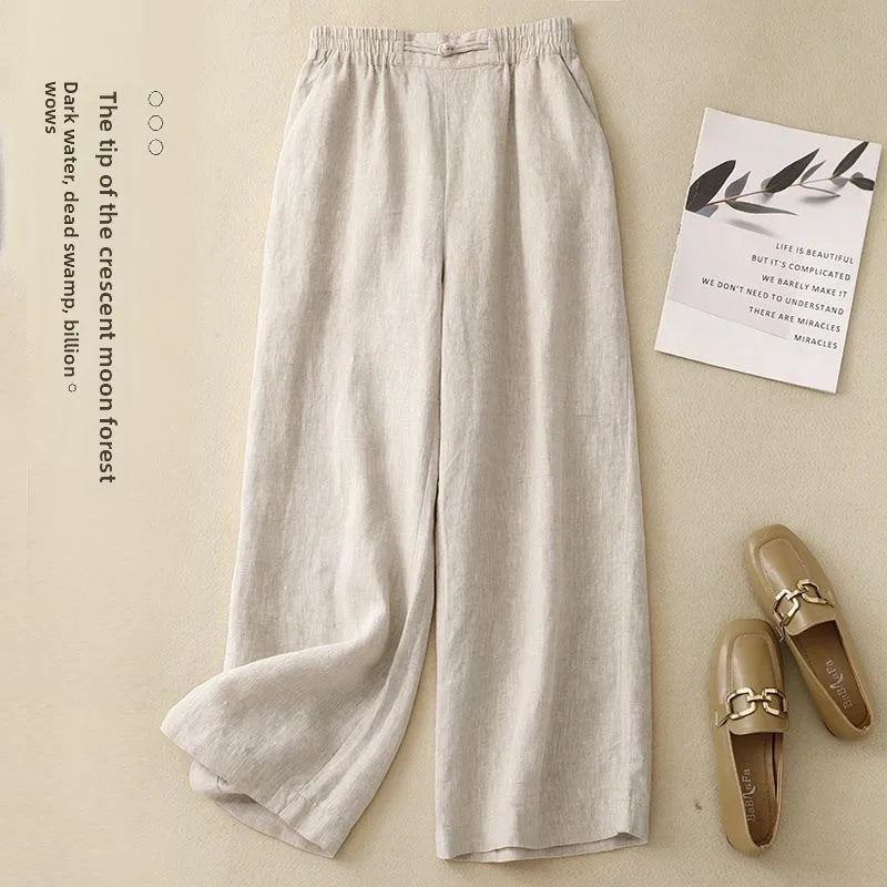 Large Size Summer Cotton Linen Set for Mom Casual Faionable Belly Covering Two Piece Suit ort Sve  Collar Button up