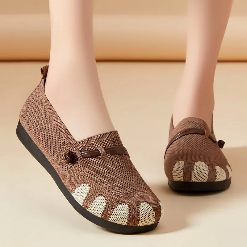 Women Knit Mesh Loafers Slip‑on Flat Shoes Breathable Lightweight Non‑slip Daily Casual Walking Footwear