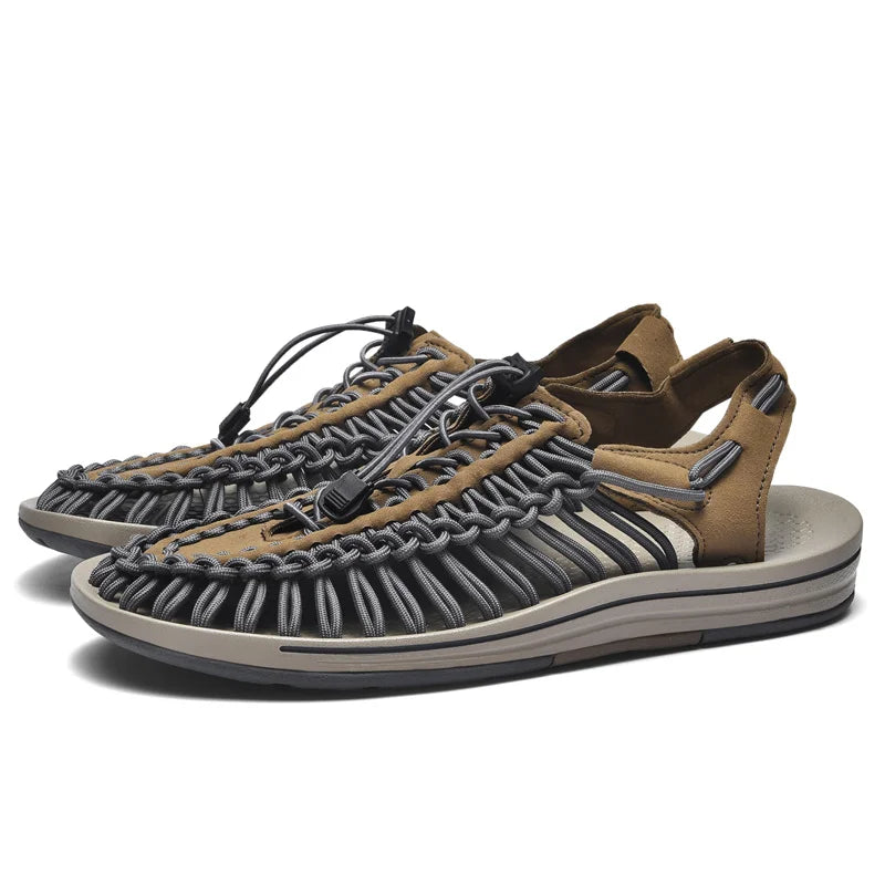 Women Sandals Fashion Handmade Weaving Design Beach Slippers Men Summer Breathable Casual Flat Sandals Outdoor Couples Big Size
