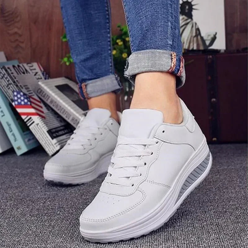 NEW Women Sneakers Breathable Waterproof Wedges Platform Vulcanize Shoes Woman Sneakers Leather Casual Shoes Tenis Feminino