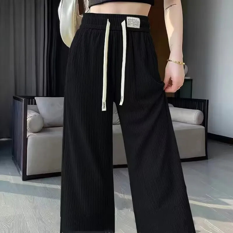 Special Offer Ice Silk Wide Leg Pants Women Summer Thin Mosquito Proof Small Size High Waist Dra Narrow Version Straight ...