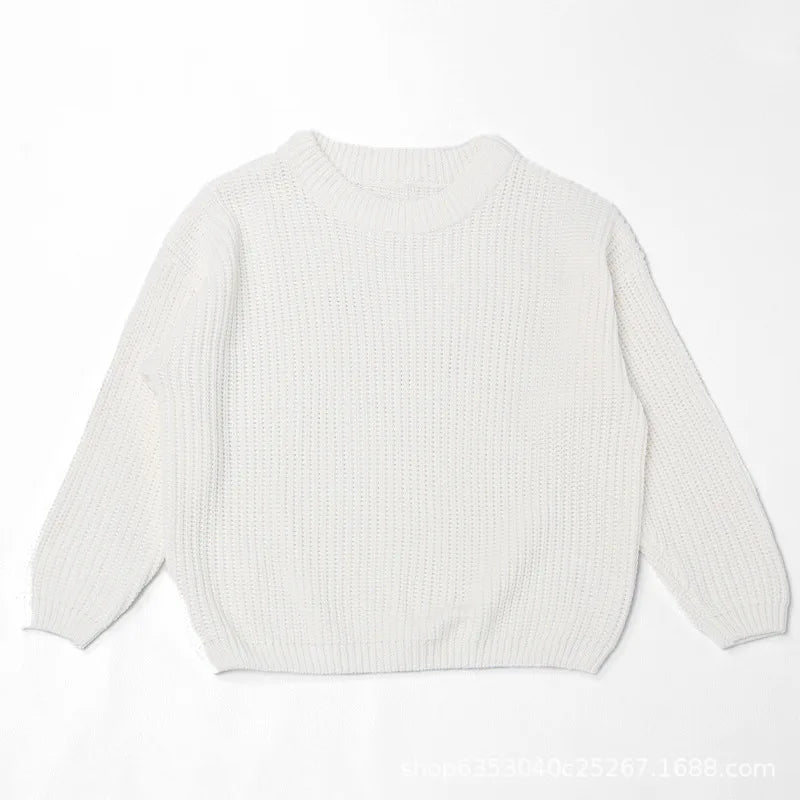 Personalized Baby Cotton Sweater Custom Name Hand Embroidery Knitted Pullover for Boys Girls Autumn Winter Kids Knitwear 0-7T