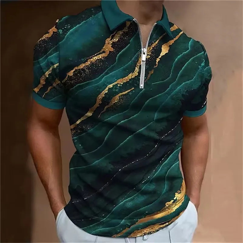 Men's Striped Pattern Polos T-Shirts Summer Short Sleeve 3d Printed Street Male Zippers POLO Tee 6XL Plus Size Casual Tops