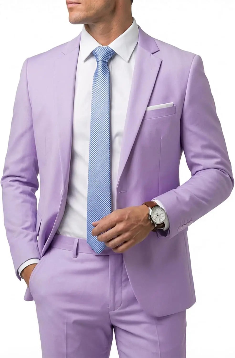 Men's 2 Piece Suit  One Button Slim Fit Solid Jacket  Pants Set Suits for Men Party Wedding Prom  Business