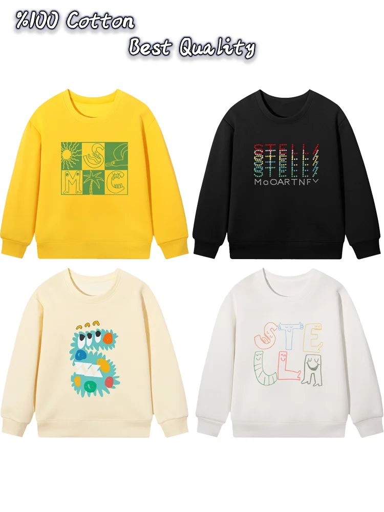cute Boys sweatshirt Children winter clothing 2026 New cotton fun print long sleeves Kids pullover Cartoon letter Hoodie sweater