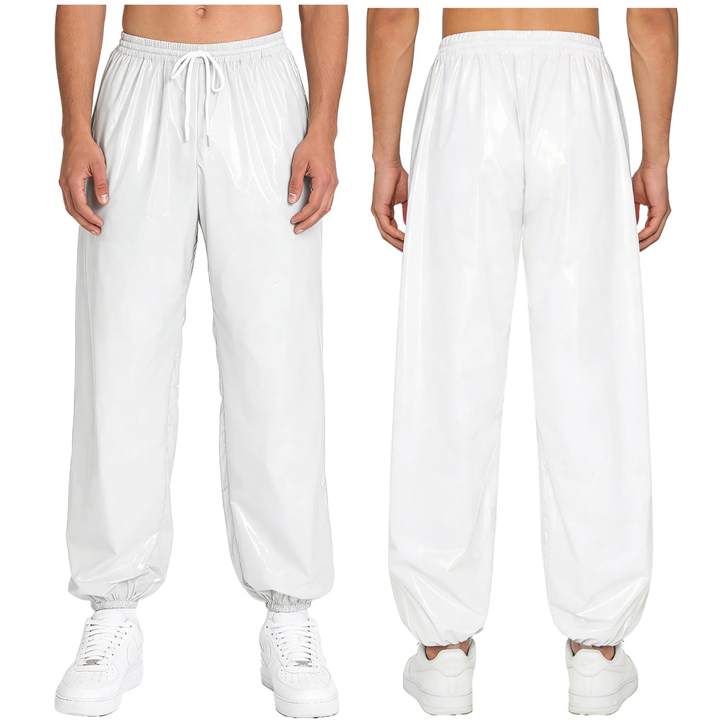 Mens Waterproof Jogging Pants Drawstring Elastic Waistband Side Pockets Track Pants Trousers for Club Party Workout Cycling