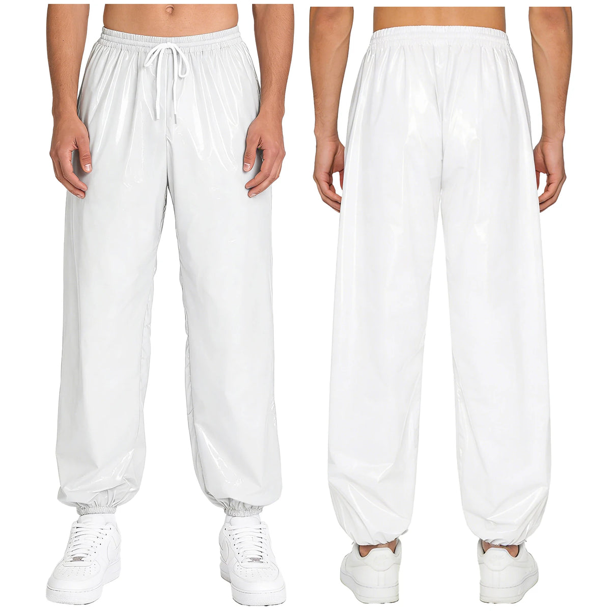 Mens Waterproof Jogging Pants Drawstring Elastic Waistband Side Pockets Track Pants Trousers for Club Party Workout Cycling