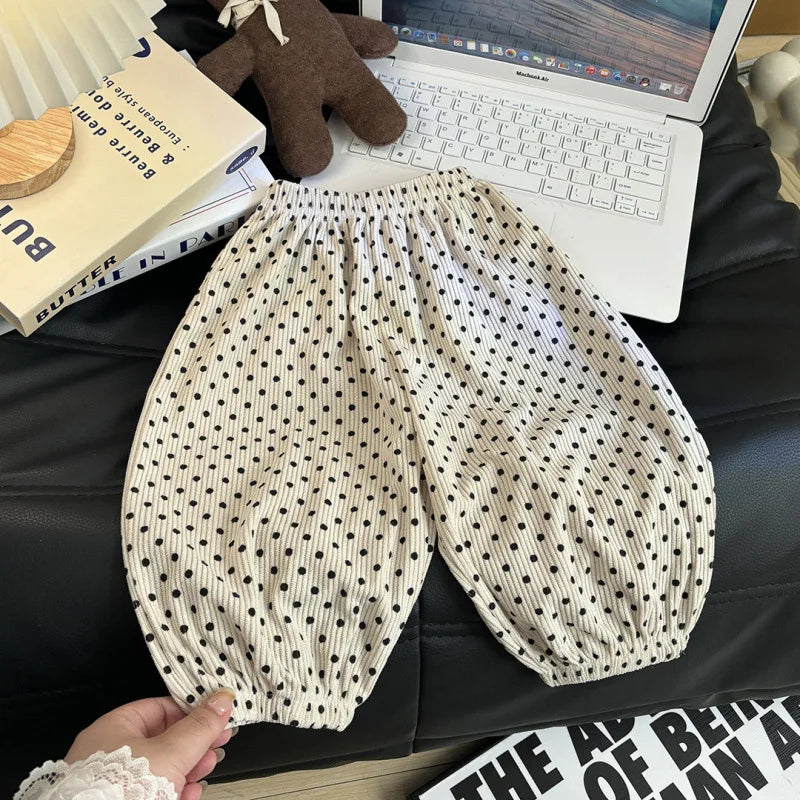1pcs Boy Girl Winter Autumn Corduroy Kids Pants  Dot Mid Waist Harem Children Trousers