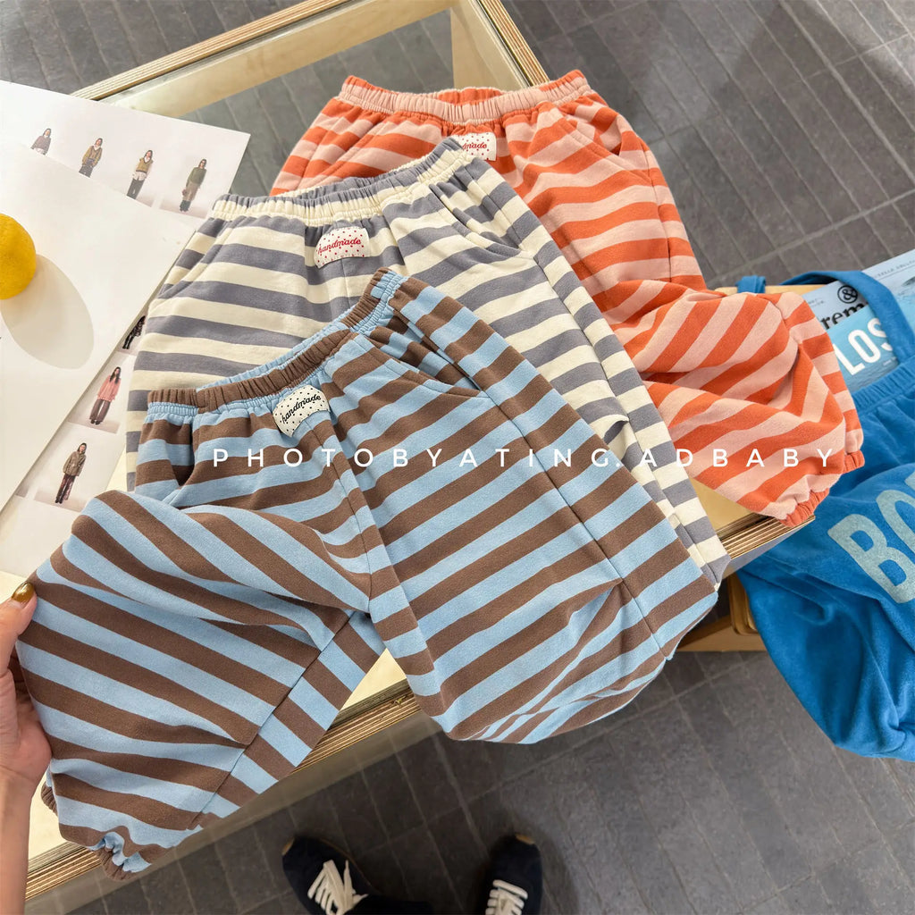 Kids Striped Pants 2026 Spring Autumn Cotton Baby Boys Casual Pants Toddler Loose Sweatpants Children's Trousers