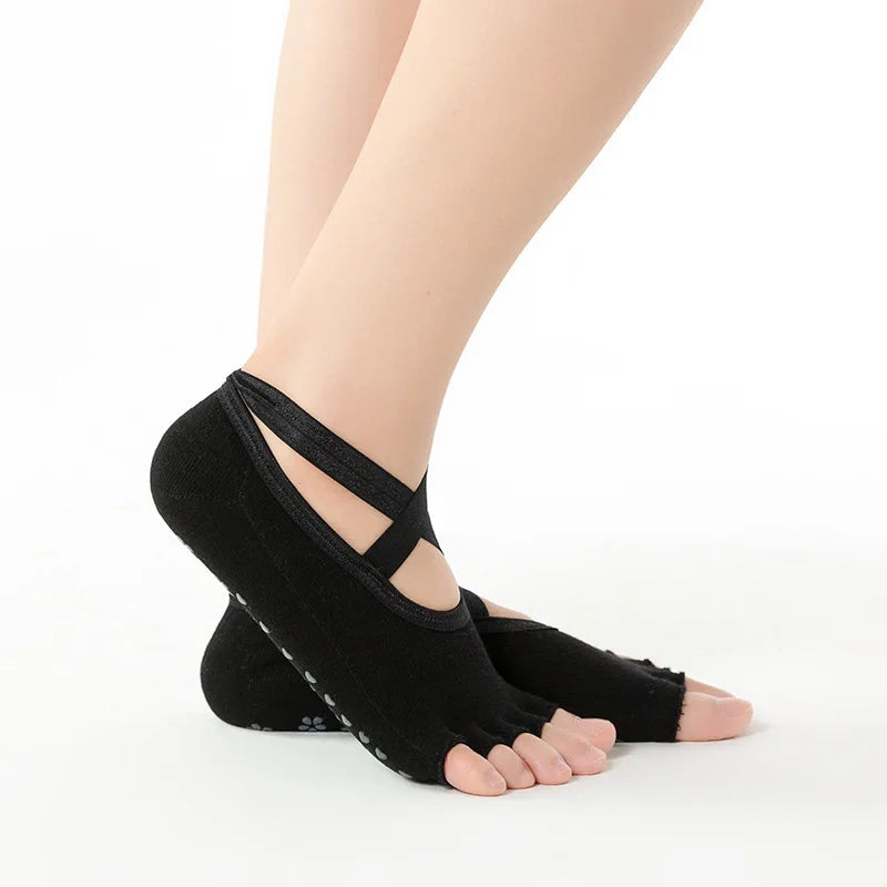 Yoga Sock Women Mid Tube Cotton Sock Silicone Indoor Fitness Pilates Sport Socks Female Floor Dance Exercise Bandage Five Toe