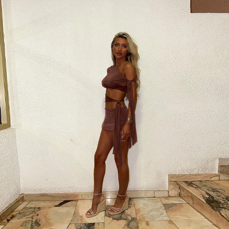 2026 New Sexy Exquisite Hollow Outfits Vacation Beach Light Lace Up Clothes Women's Trendy Unique Design Cropped Mini Dresses