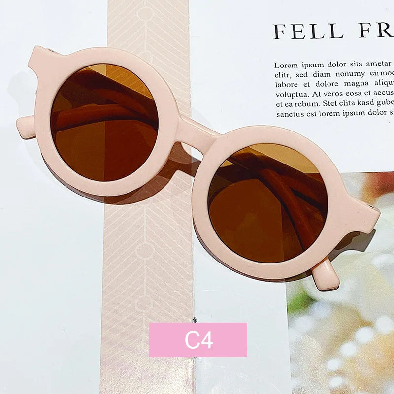 Korean Children's Sunglasses Retro Solid Round Frame Small Face Sunglasses Ultraviolet-proof Convenience Glasses Kids Glasses