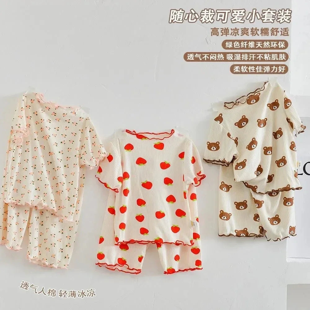 Korean-Inspired Baby Pajamas - Minimalist Dot Print PJ Set, Organic Cotton Summer Sleepwear for Infant Girls