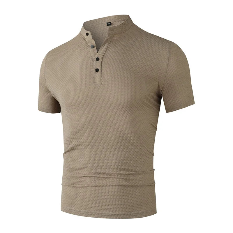 Men's Business Casual Short Sleeve POLO Shirt Bone Flower Solid Color Breathable Comfortable Fashion Summer Versatile Top