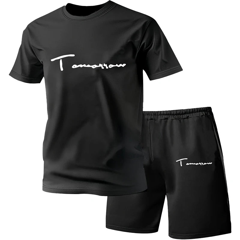 Two Piece Men's Pajamas for Spring Summer Autumn Winter Short Sleeved Shorts Fashionable Letter Pattern Home Suit Set