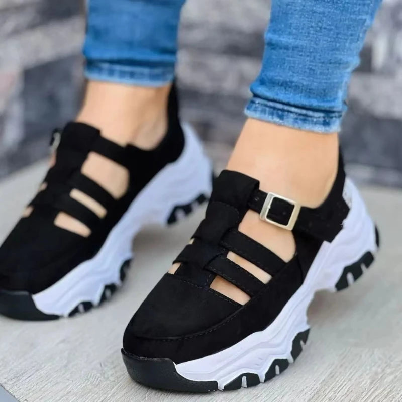 2026 New Thick-soled Women's Sports Shoes Fashion Casual Comfortable Slip-on Flat Shoes Women's Heightening Vulcanized Shoes