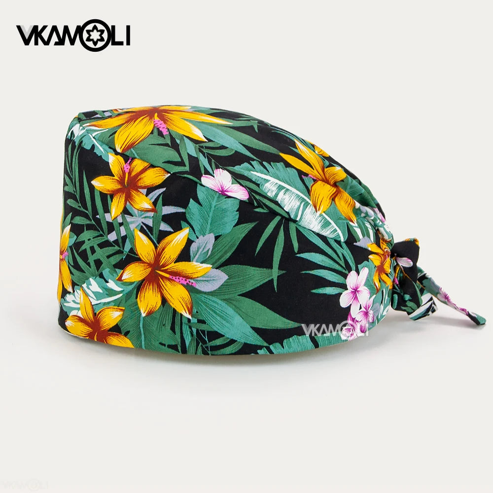 Flower printing hats scrubs women hats Health service Workers adjustable caps beauty salon Work Frosted cap lab pet store hats