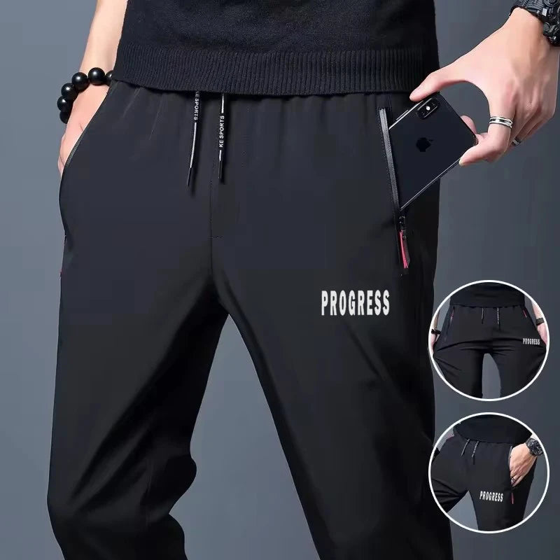 PROGRESS Printed Men's Casual Straight Pants Stretch Elastic Waist Jogger Korean Classic Blue Black Gray Male Brand Trousers