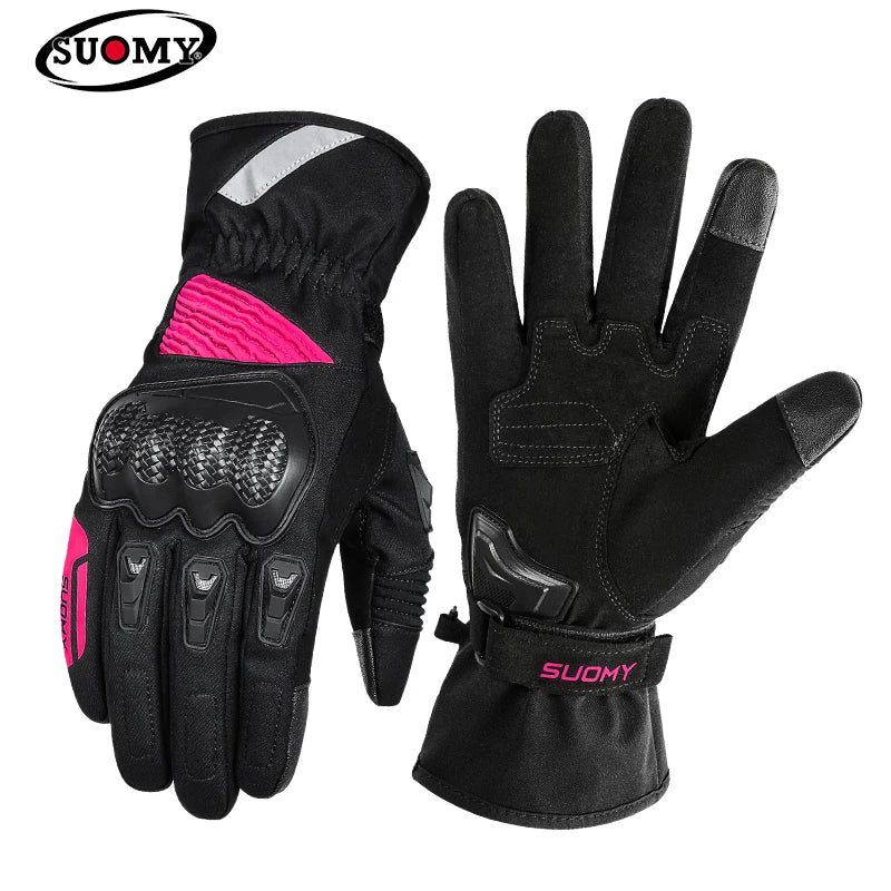  Women's Pink Winter Motorcycle Gloves, Waterproof Warm Windproof, Anti-Fall Urban Commuter Men Motorbike Gloves
