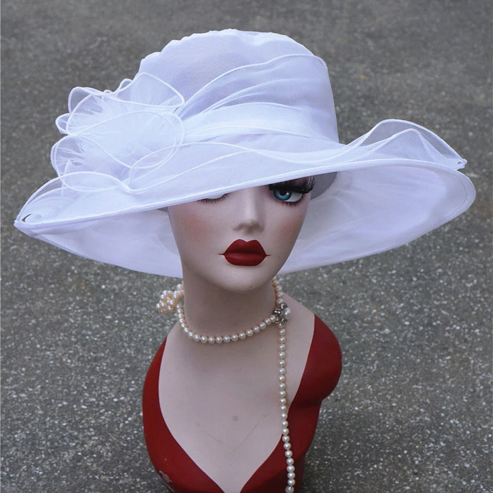 Wedding Hat for Women Elegant Flower Mesh Sunscreen Kentucky Derby and headgear Church Organza Purple Sunhats