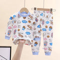 Boys Girls Sleepwear Kids Unisex Casual Pajama Suit Cartoon Print Long Sleeve Tops+ Pants
