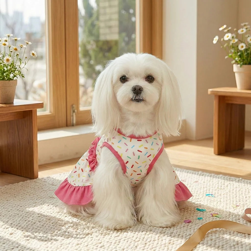 Pet Dog Dress, Colorful Ice Cream & Sprinkles Printed Dog Cat  Puppy Dress, Spring-Summer Thin Pet Clothing, Suitable For Dogs