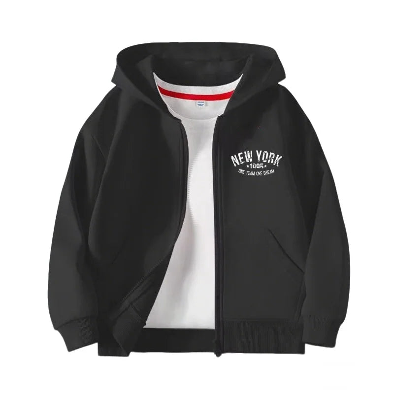 Children Spring Autumn Zipper Hoodies Coat Boys Age 5-12 Leisure Tops Kids Boy Fashion New York City Cardigan Jacket