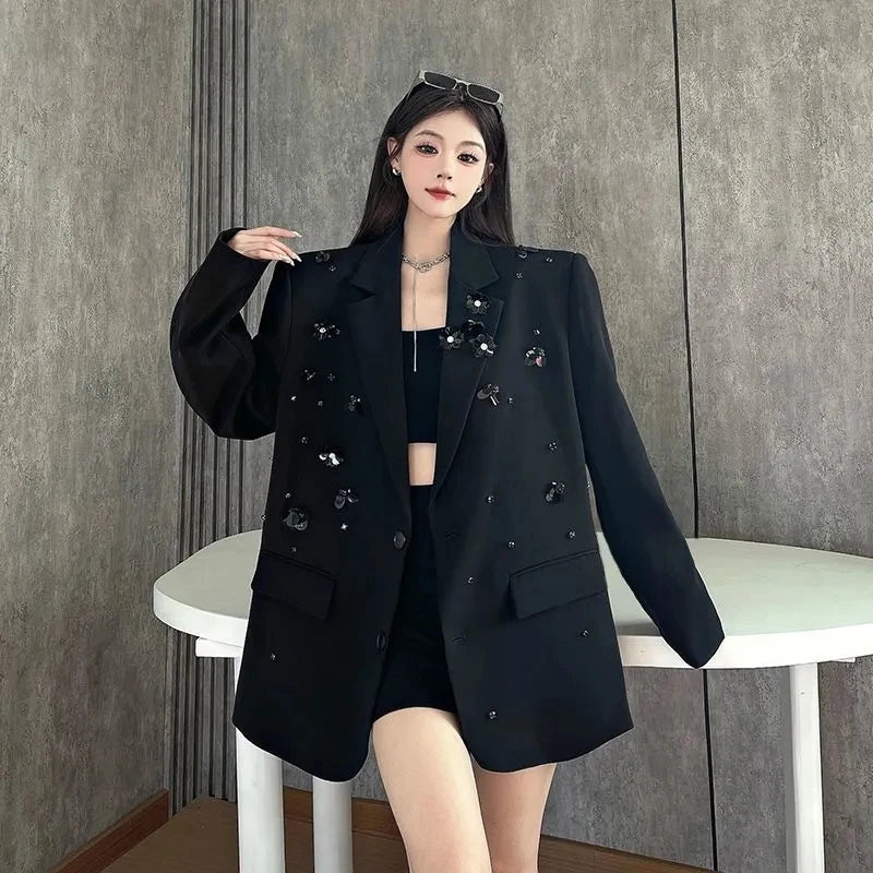 New Korean Fashion High-Quality Women Blazer Autumn V-neck Loose Long Sleeve Temperament Casual Blazers Jackets Female Outerwear