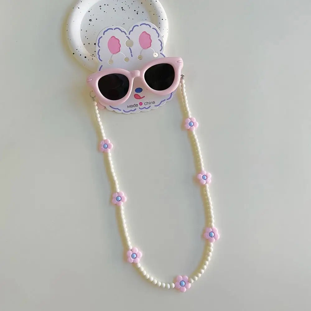 2Pcs/Set Spring Summer Kids Cat Eye Sunglasses Fashion Kawaii Sunscreen Eyeglasses Outdoor with Eyeglass Chains Children Eyewear