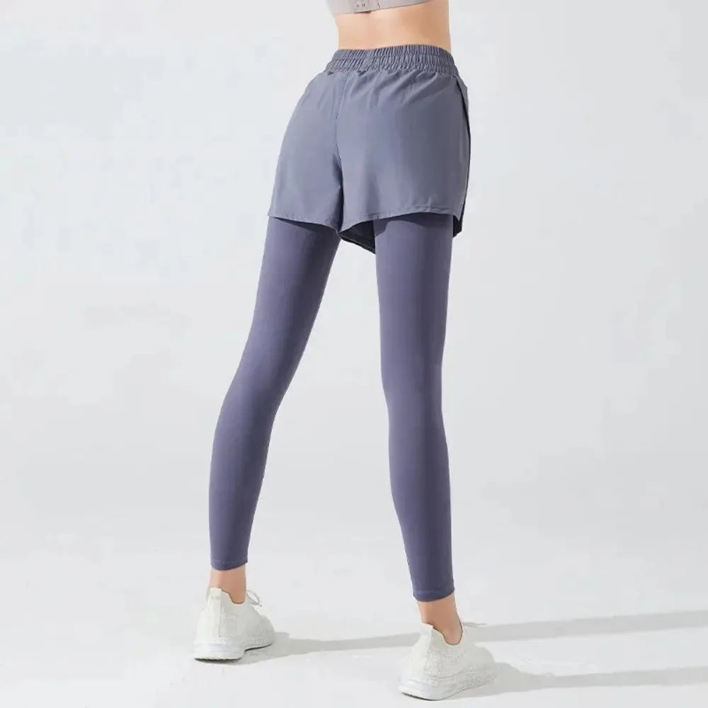Tennis Tights and Shorts 2 in 1 with Hidden Pocket, Stretchy Yoga Leggings Sport Women Fitness Push Up Gym Cycling Pants