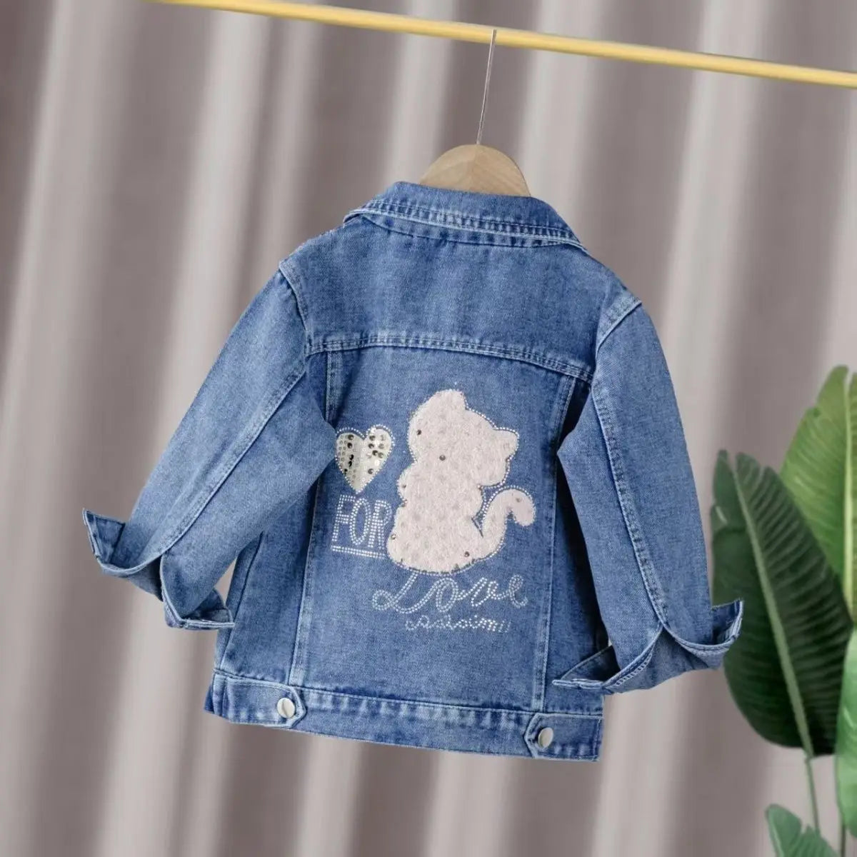 Kids Denim Jacket New Spring Autumn Girls Fashion Bow Bright Diamond Design Lapel Jean Coat Children Outerwear Clothing 2-12 Yrs