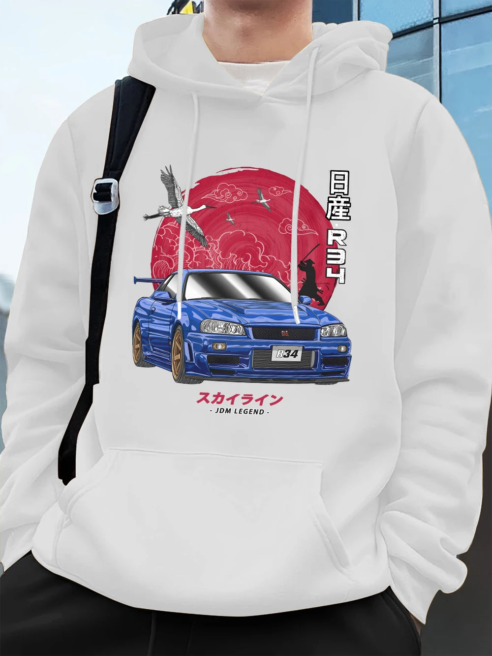 Nippon Jdm Skyline Gtr R34 Prints Mens Hoodies Autumn Pocket Sweatshirt Basics Fleece Warm Loose Pullover Korean Men'S Clothes
