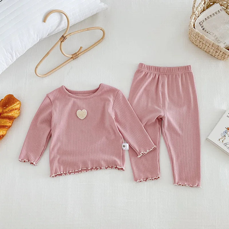 Korean Style Kids Pajama Set Cute Girls 2 Piece Sleepwear Warm Long Sleeve Autumn Winter Homewear Cozy Loungewear Outfit
