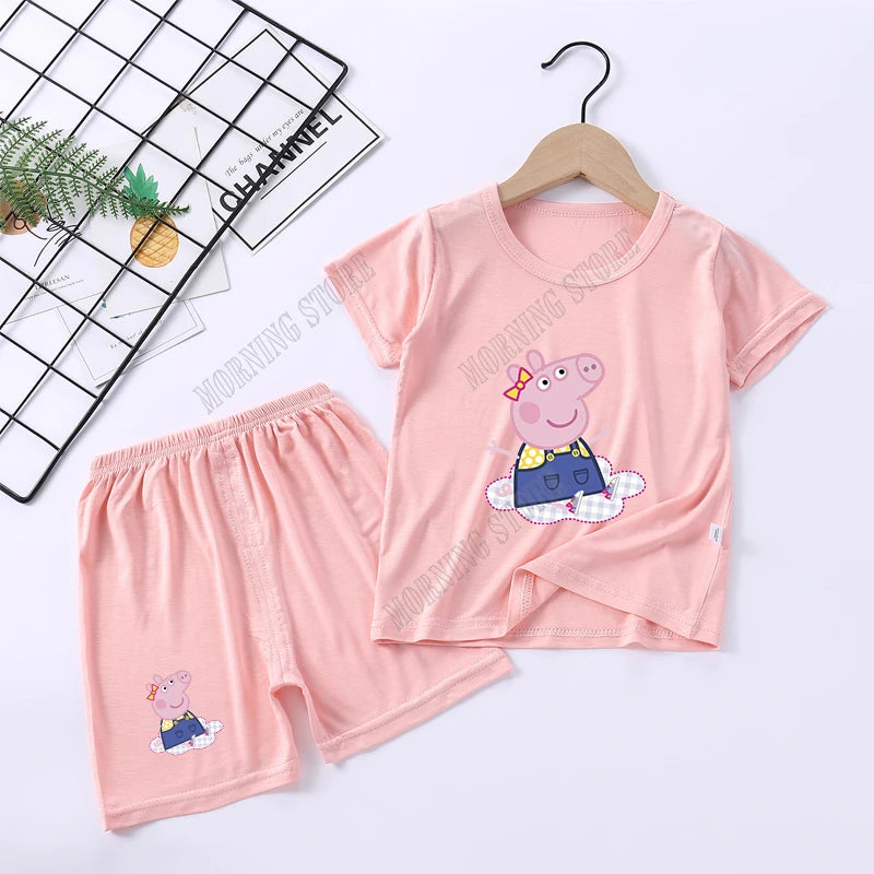 Peppa Pigs Children Pyjamas Sets Cartoon Girls boys Sleepwear Short Sleeved Clothes Kid Pajamas Set Baby Shirt Tops Clothing