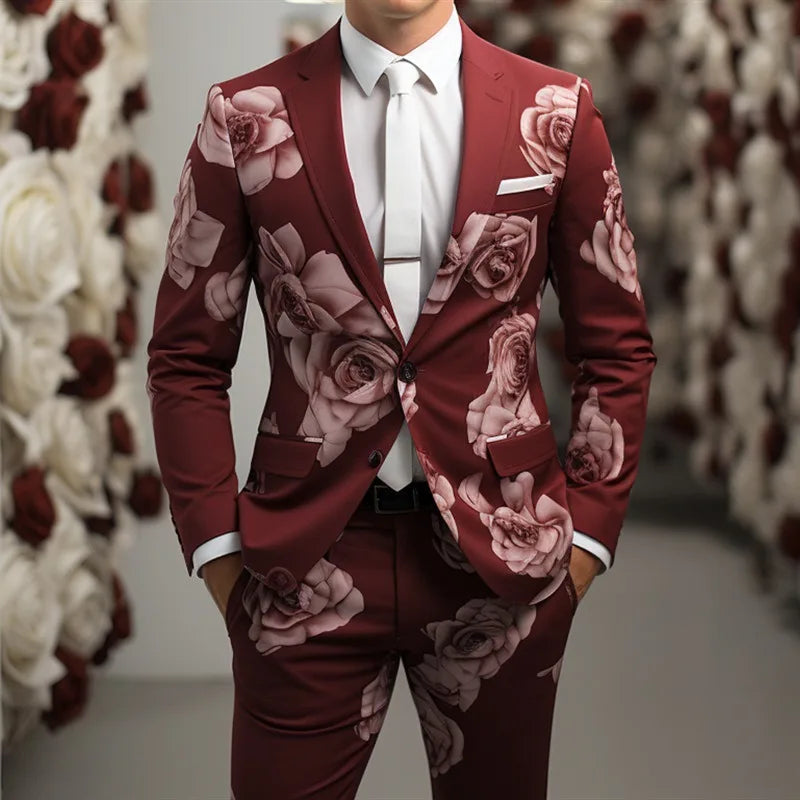 Digital Printed Patterned Suit Two-piece Suit 2025 New Fashion Men's Nightclub Bar Party Stage Cool Performance Suit Set