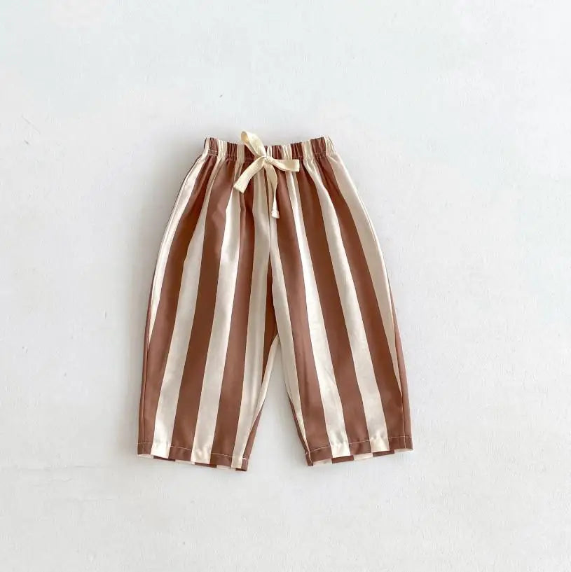 Kids Versatile Casual Pants With Striped Patterns Elastic Waist Trousers Match Summer Outfits Baby Kid Popular Bottoms Trousers